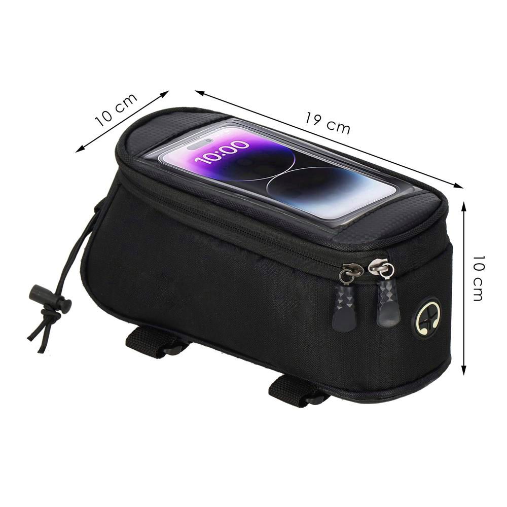Geanta bicicleta impermeabila, cu buzunar pentru telefon, 19x10x10cm, negru