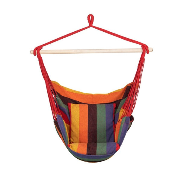 Hamac tip leagan suspendat pentru casa sau gradina HM47, multicolor cu perne, 130x100cm, 150kg