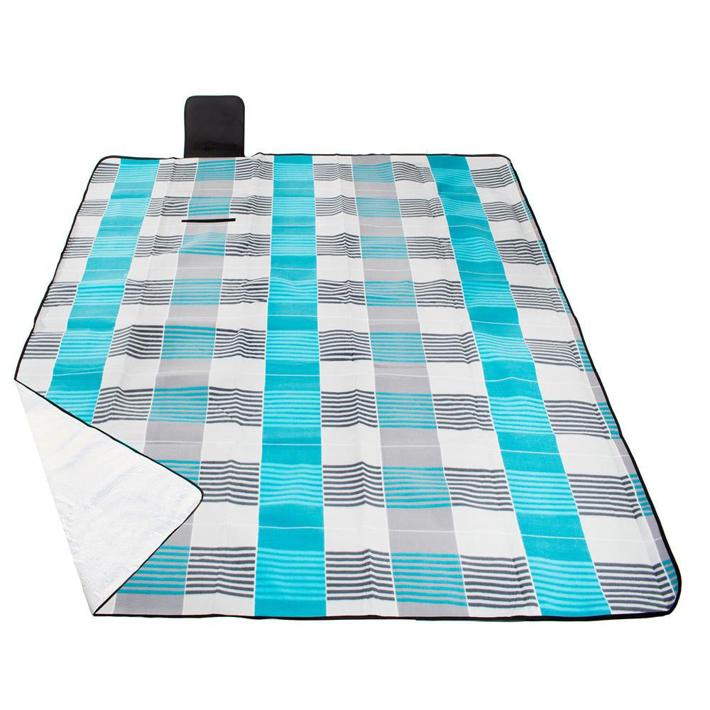 Patura pentru picnic sau plaja, cu folie izolatoare si maner, 200x300cm, albastru gri