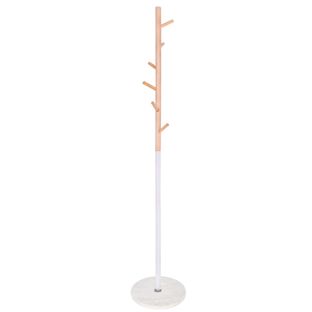 Cuier tip pom din metal, baza marmura, 6 agatatoare, 172cm, alb si maro