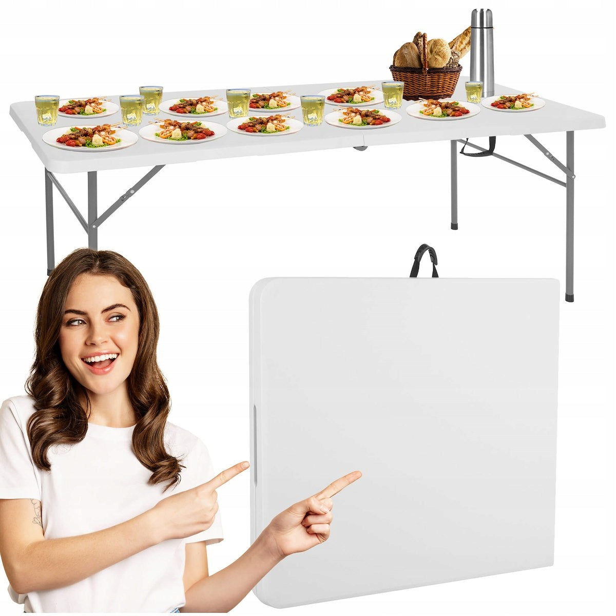 Masa catering profesionala pentru evenimente, plianta, dreptunghiulara, 200x90x74cm, alb