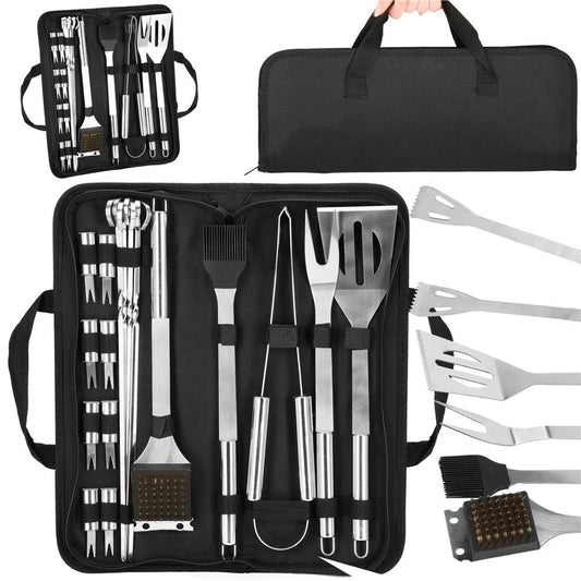 Set accesorii pentru gratar din inox, 20 de piese inclusiv perie, husa transport - 2