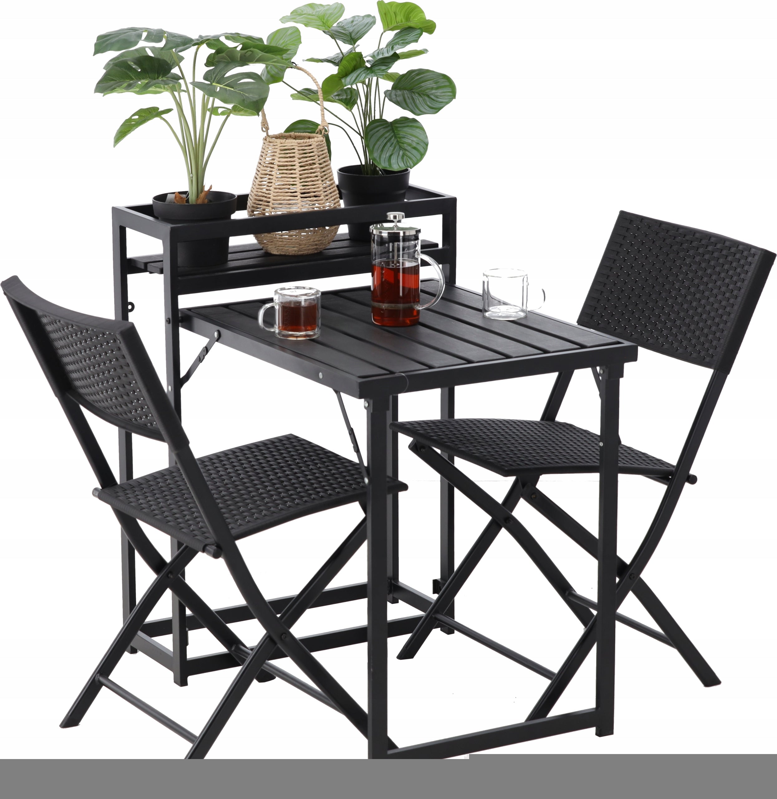 Set mobilier pentru balcon, pliabil, masa si 2 scaune, negru