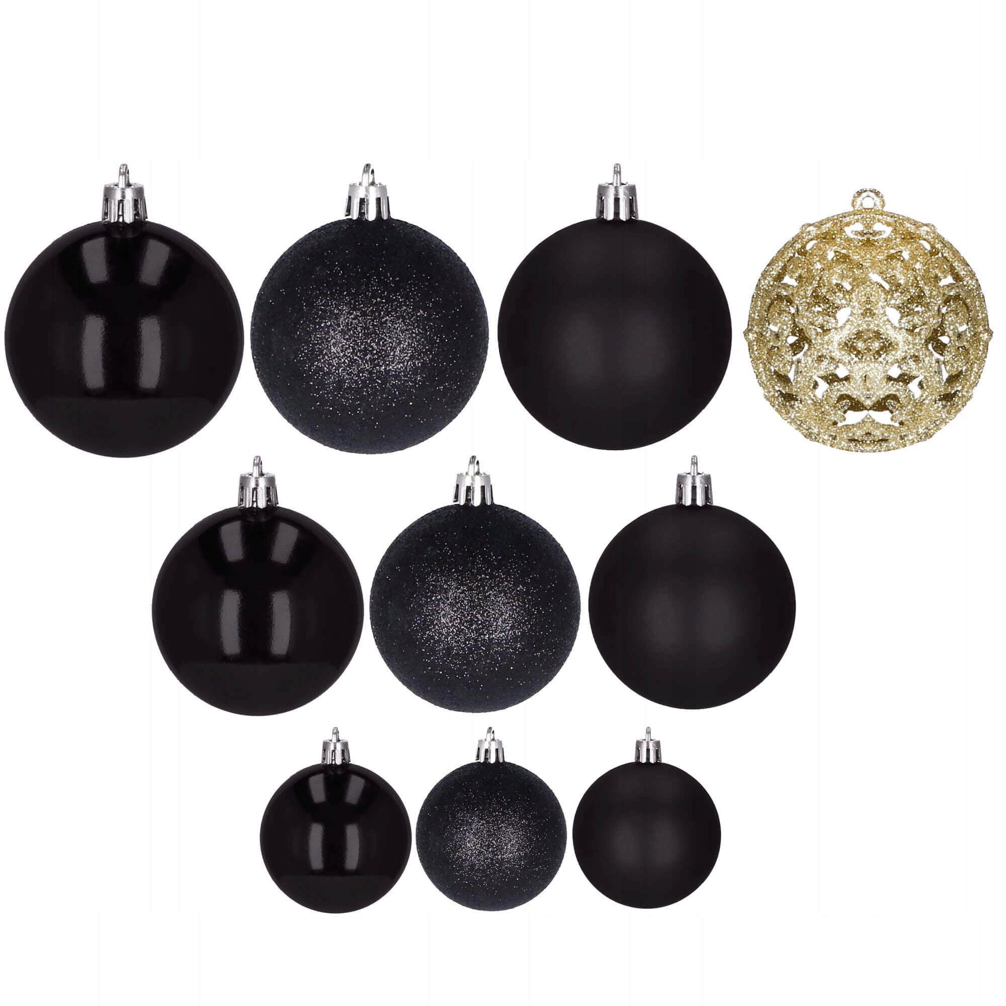 Set globuri de Craciun, 100 bucati, 3-6cm, negru auriu