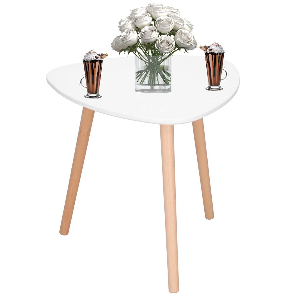 Masa de cafea, ovala, diametru 50 cm, inaltime 48 cm, Blat MDF, Picioare lemn, Alb