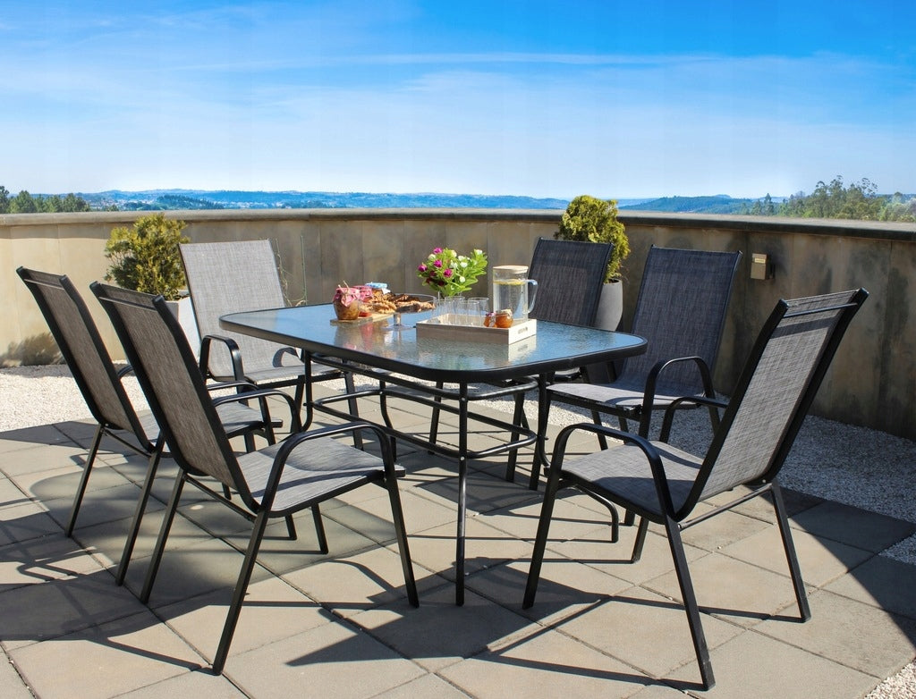 Set 2 scaune de gradina cu cadru metalic, stivuibile, 55x72x96cm, maro
