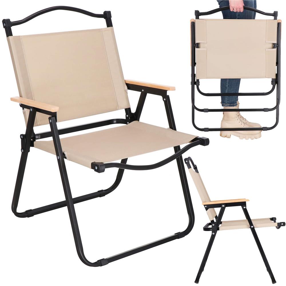 Scaun metalic plabil pentru gradina, camping sau plaja, 78x53x60cm, bej
