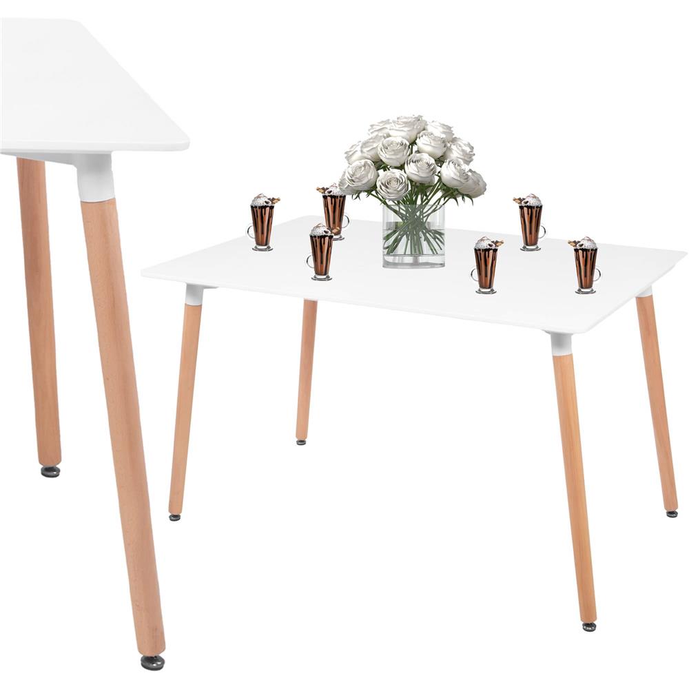 Masa dining bucatarie, dreptunghiulara, 120x80x74 cm, Blat MDF, Picioare lemn, Alb - 2