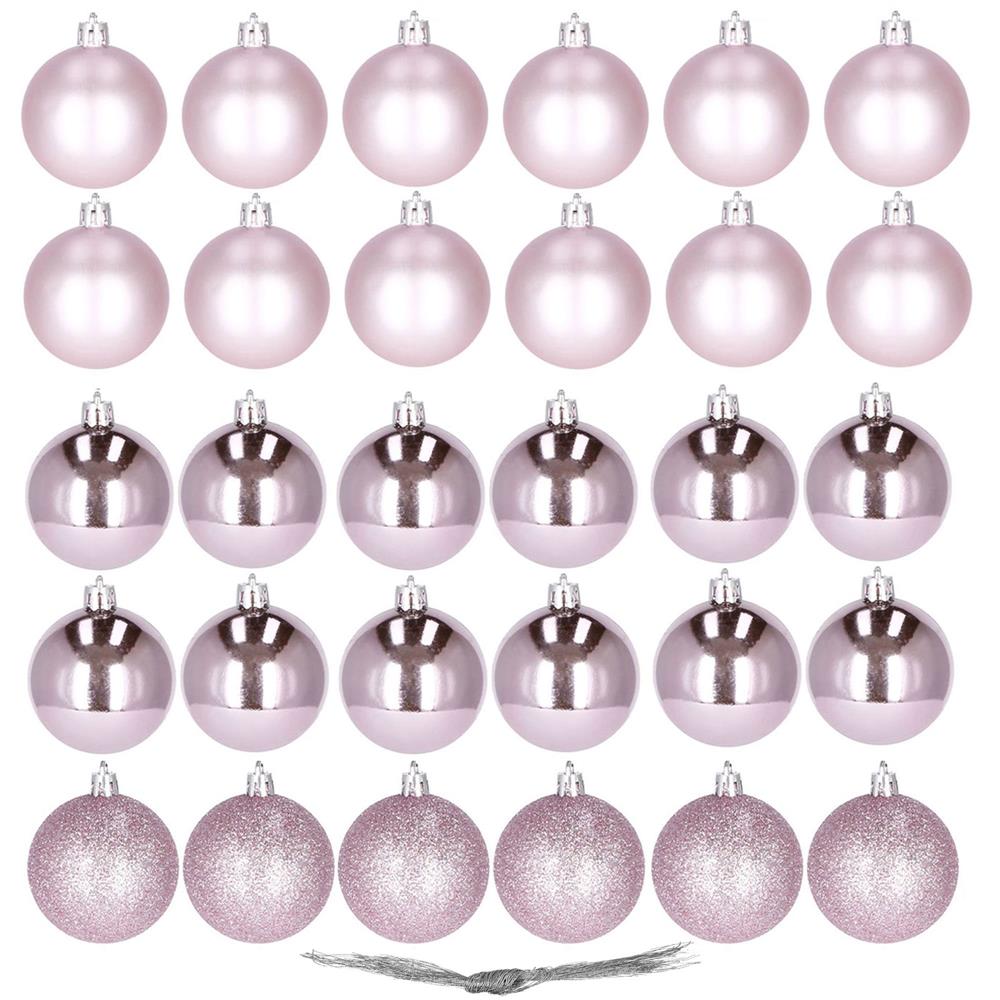 Set globuri de Craciun, 30 bucati, 3 modele, 3cm, roz