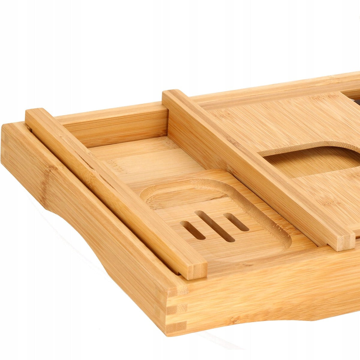Raft cu tava pentru cada din bambus natural Sersimo 1024, extensibila, 75-110x23cm