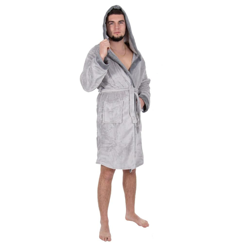 Halat de baie pentru barbati pana la genunchi, gluga mare, marimea L/XL, gri