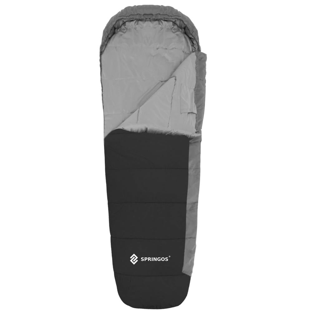 Sac de dormit tip mumie, cu geanta de transport, 210x80cm, 0-10grade, culoare negru gri