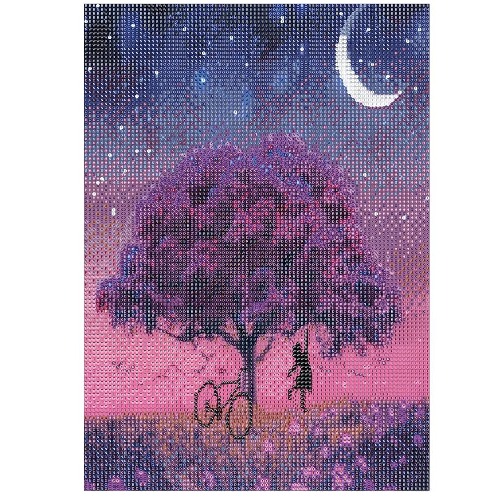 Set de broderie cu diamante 5D, 30x40cm, model Pom inflorit sub luna