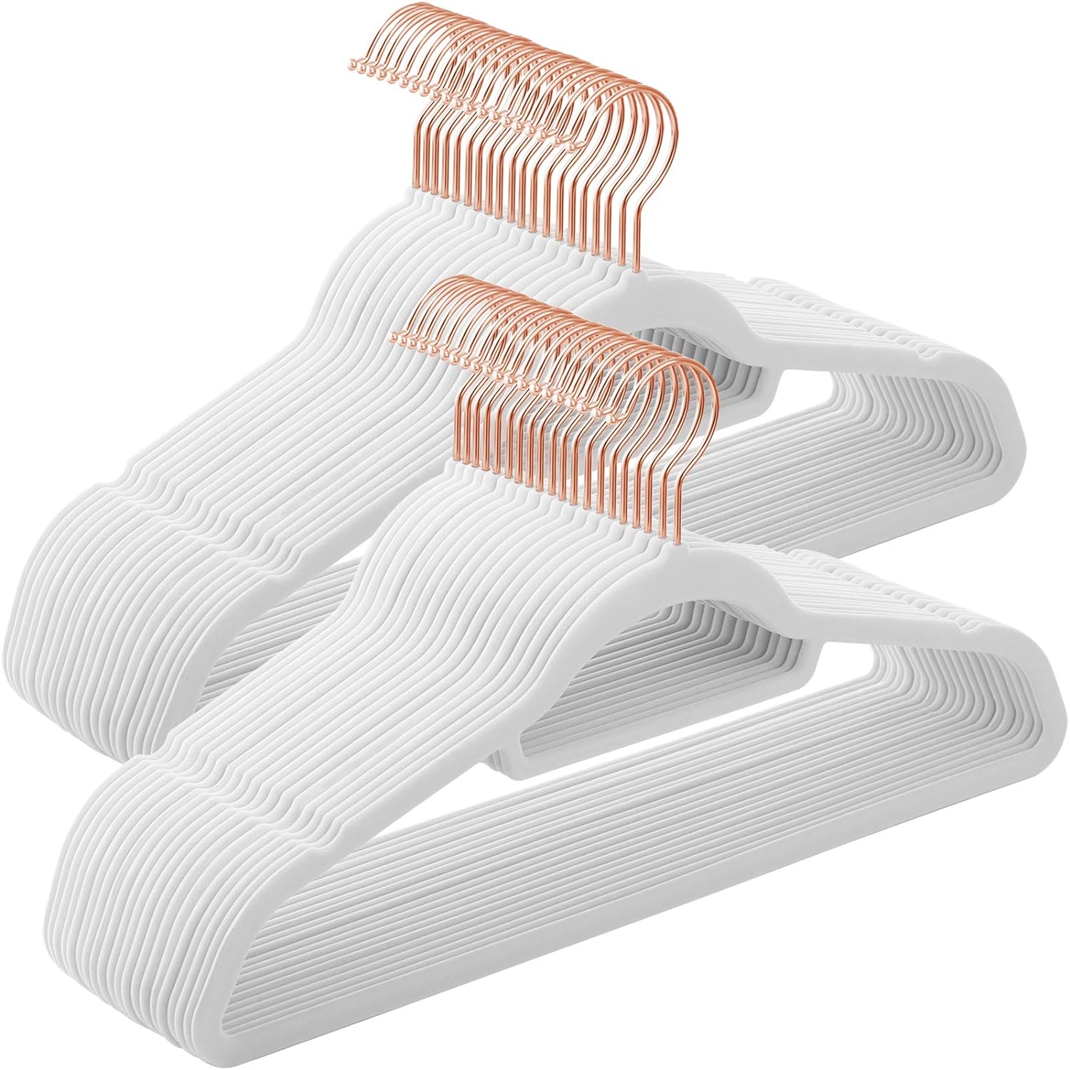 SONGMICS Set de 50 de umerase pentru haine, anti-alunecare cu catifea, bara de cravata si carlig pivotant, 43,5 cm, alb