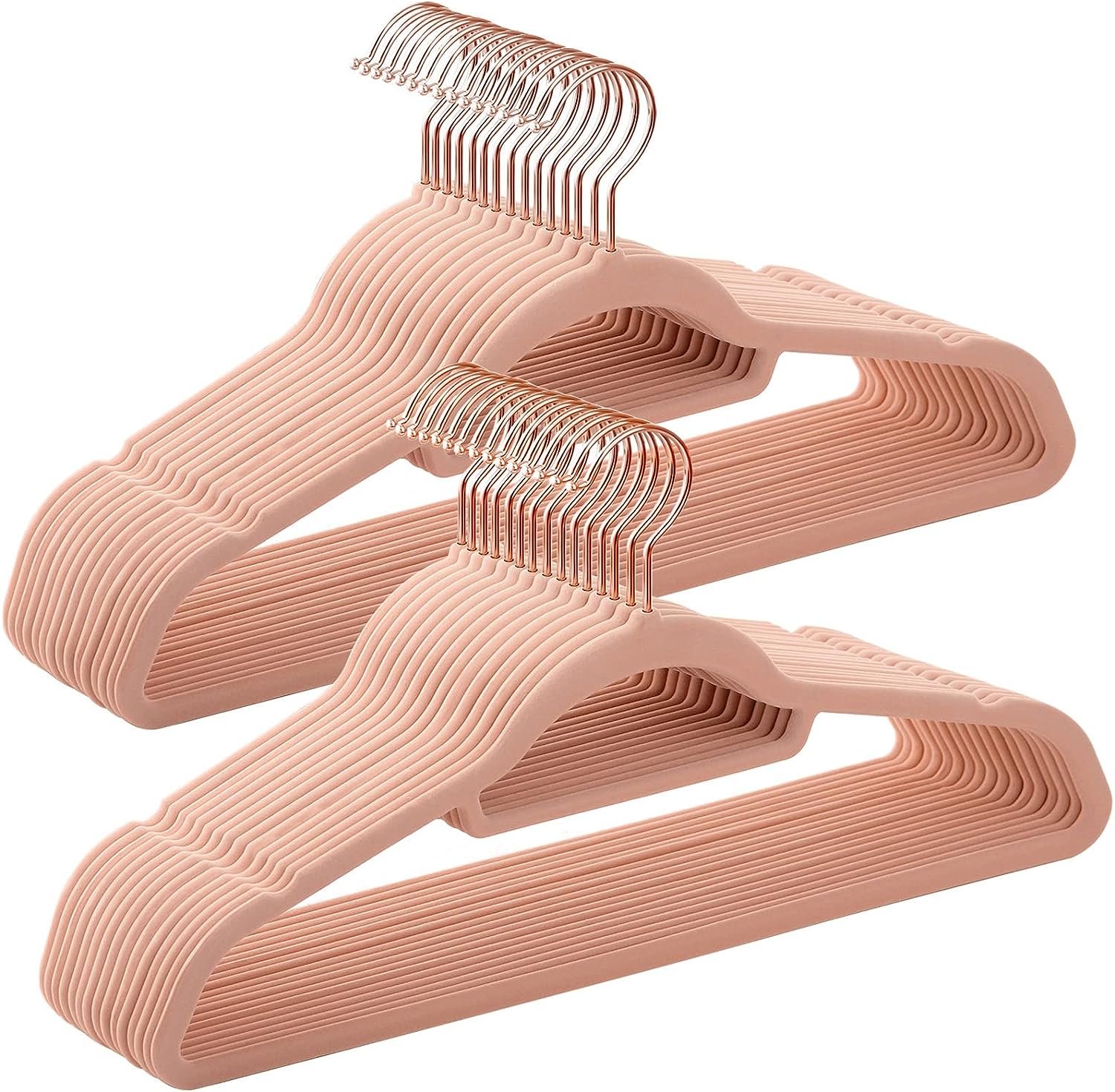 SONGMICS Set de 50 de umerase pentru haine, anti-alunecare cu catifea, bara de cravata si carlig pivotant, 43,5 cm, roz