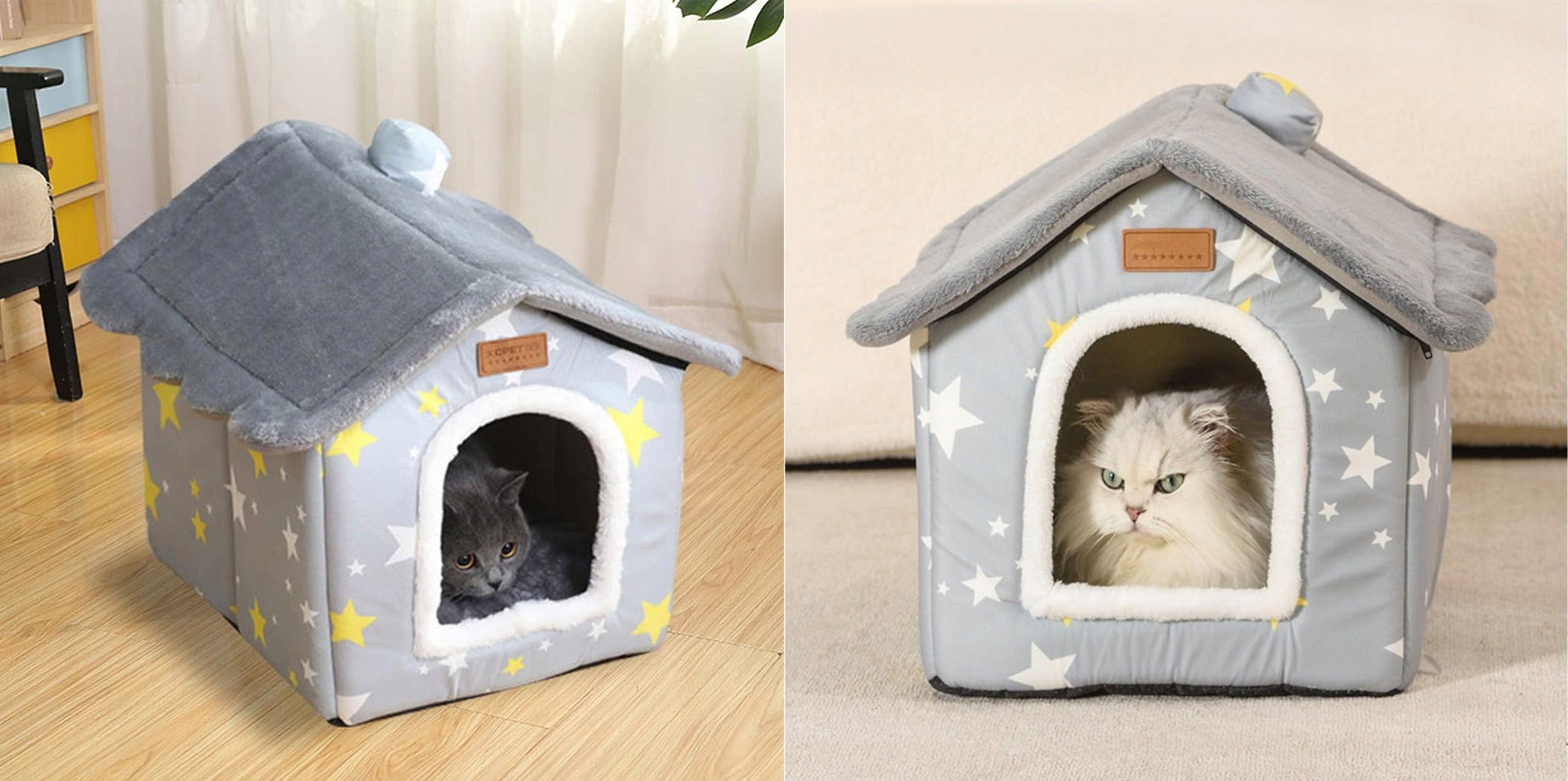 Cusca pentru pisici sau caini de talie mica, pentru interior, din catifea si bumbac, perna inclusa, 52x43x50cm