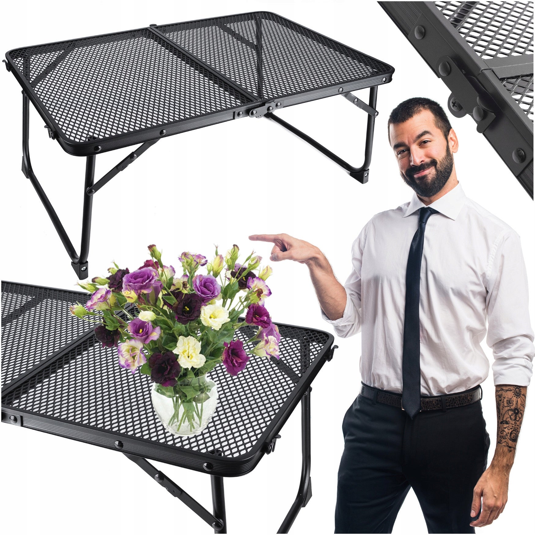 Masa pliabila metalica pentru gradina, plaja sau picnic, 60x40x25cm