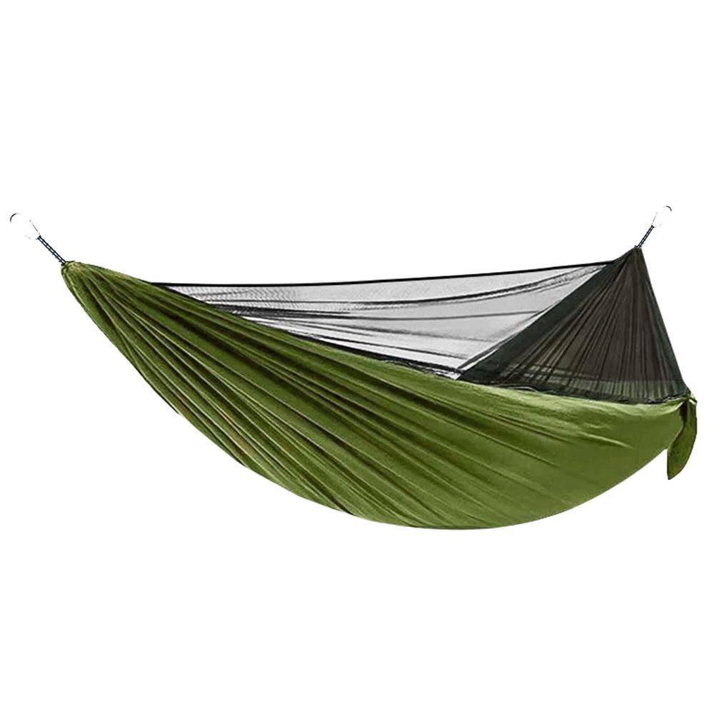 Hamac dublu din material parasuta 140x260cm, cu plasa de tantari si baldachin impermeabil, 200kg, verde