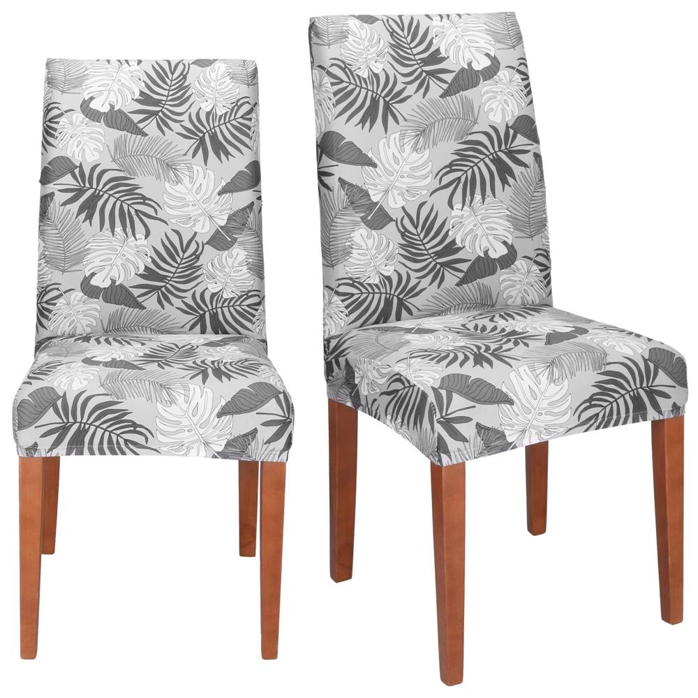 Set 4 huse universale pentru scaun, marime universala, poliester si spandex, 38x70cm, gri cu model floral