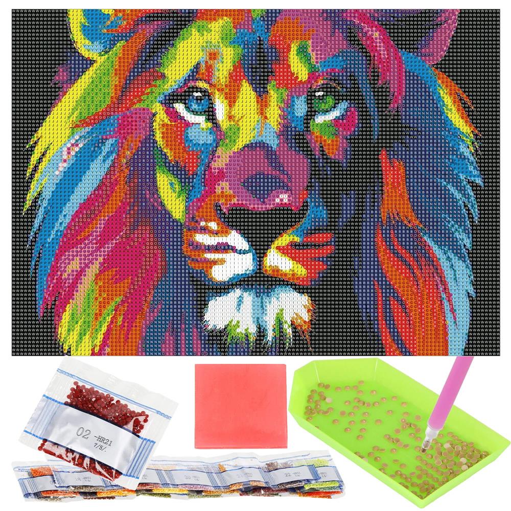 Set de broderie cu diamante 5D, 30x40cm, model Leu