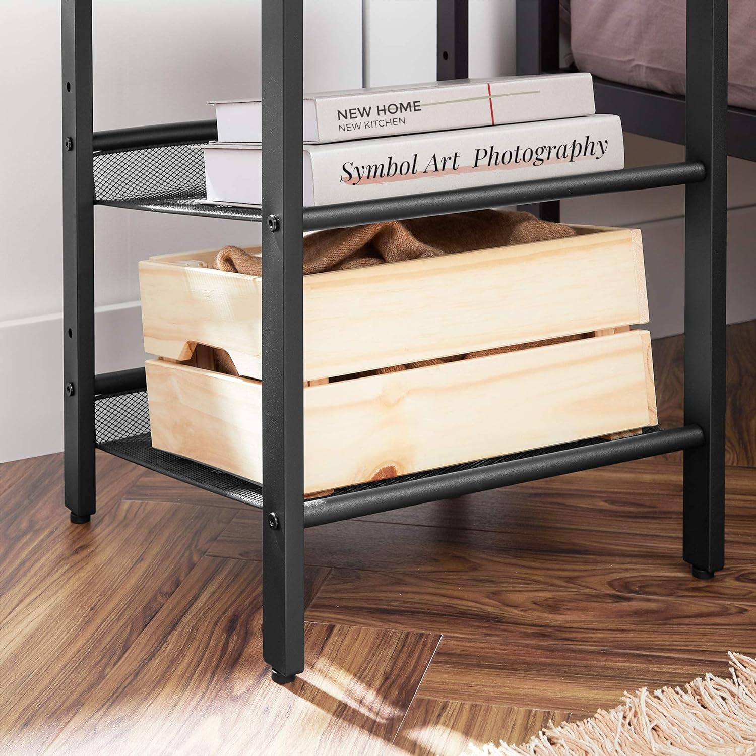 VASAGLE Set de 2 noptiere, cu cadru metalic, blat MDF, rafturi reglabile, 40x40x50cm, maro rustic
