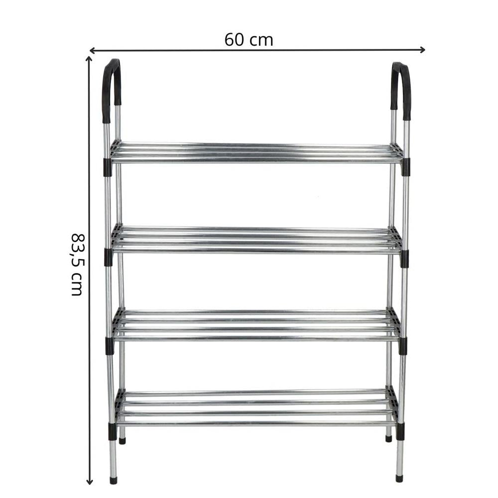 Suport pentru pantofi, 4 rafturi, cadru metalic, 84x28x60cm, negru si argintiu