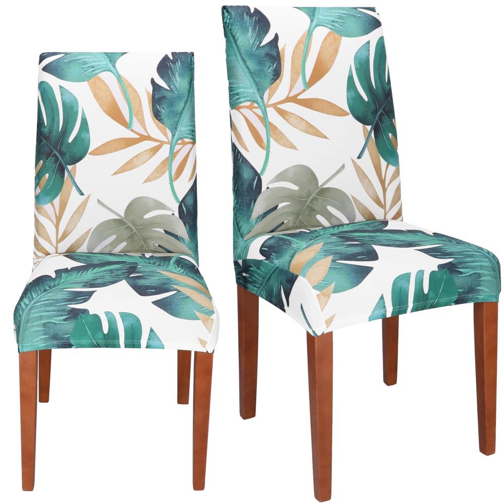 Husa pentru scaun, marime universala, poliester si spandex, 38x70cm, verde cu model floral