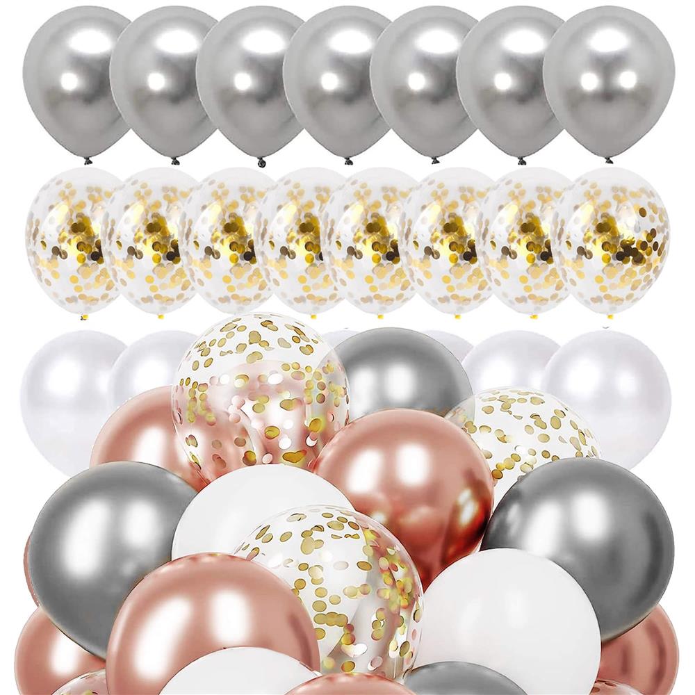 Set 50 baloane pentru petrecere, 40cm, alb, argintiu, roz