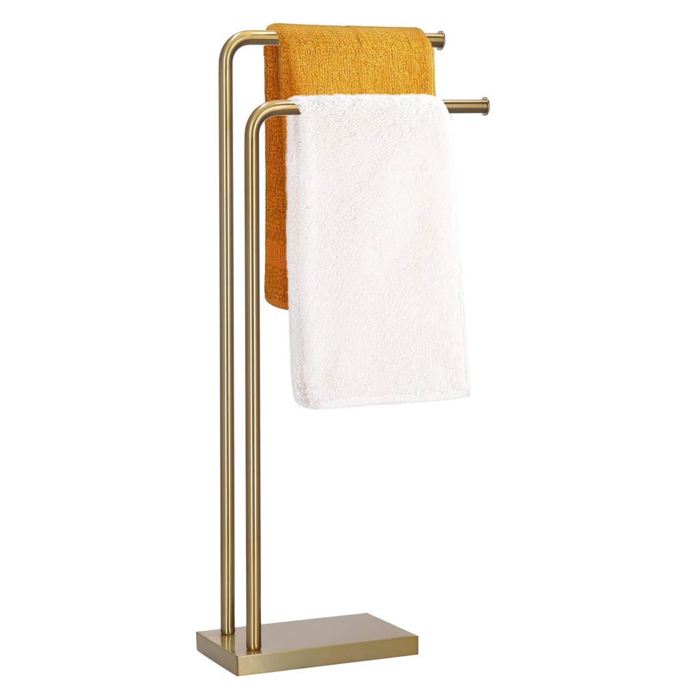 Suport metalic de baie pentru prosoape, cu 2 brate, 80 cm, auriu mat