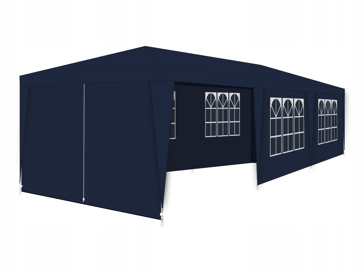 Cort pavilion 9x3m pentru gradina sau evenimente, cu 8 pereti laterali, albastru
