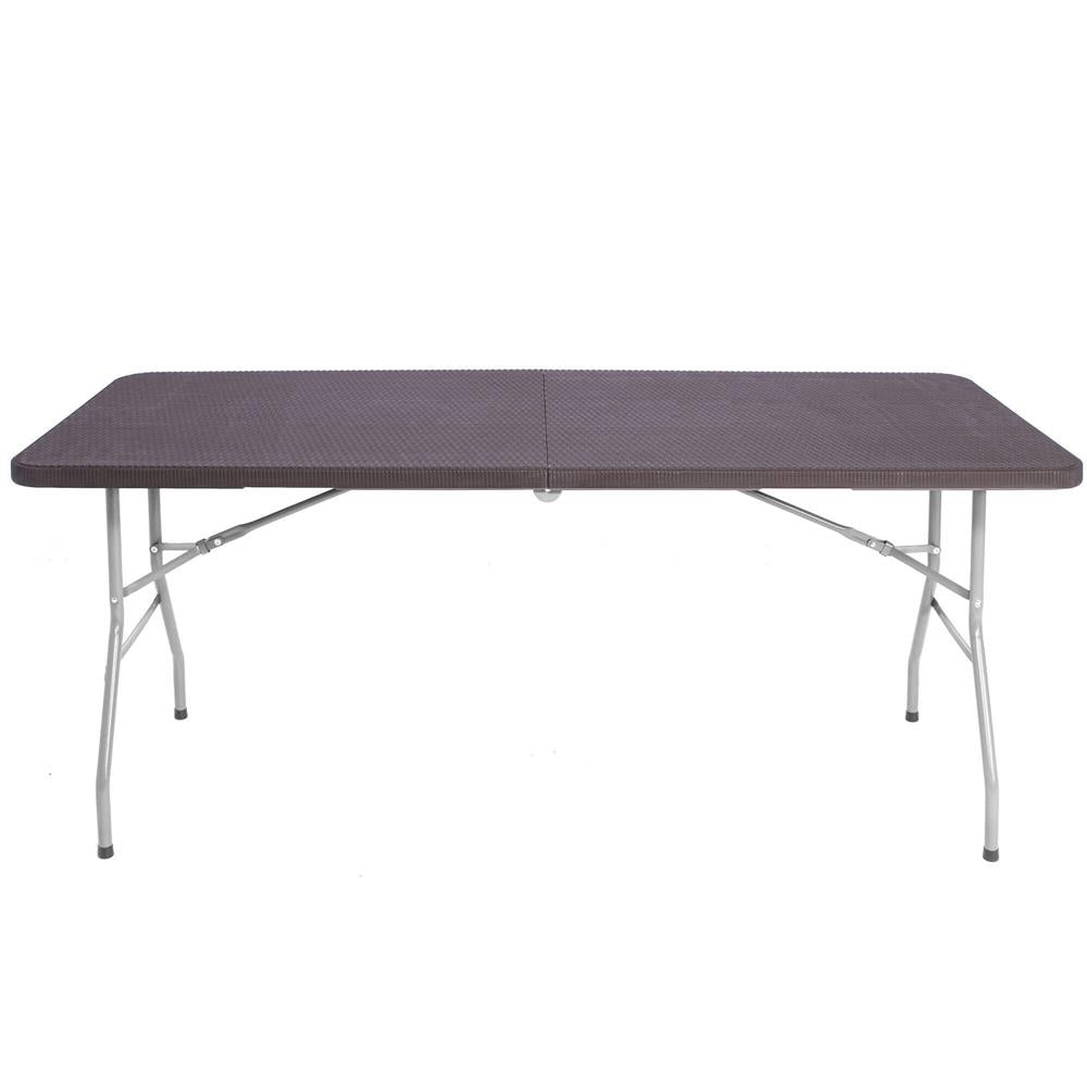 Masa dreptunghiulara pliabila multifunctionala, 1.8 m x 0.75 m x 0.75 m, imitatie ratan, maro