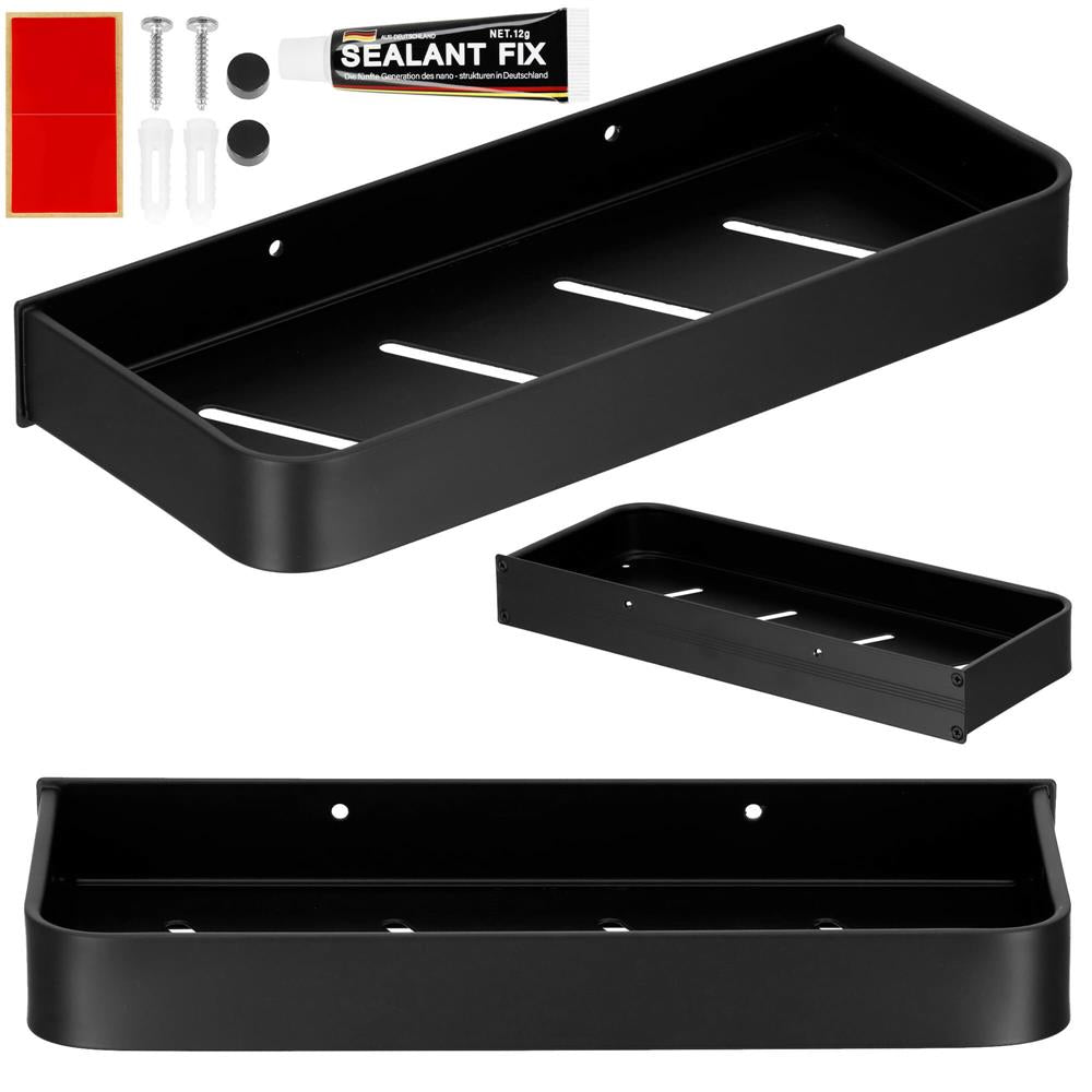 Raft de baie cu 2 sisteme instalare pe perete, aluminiu, 30x12x4cm, negru