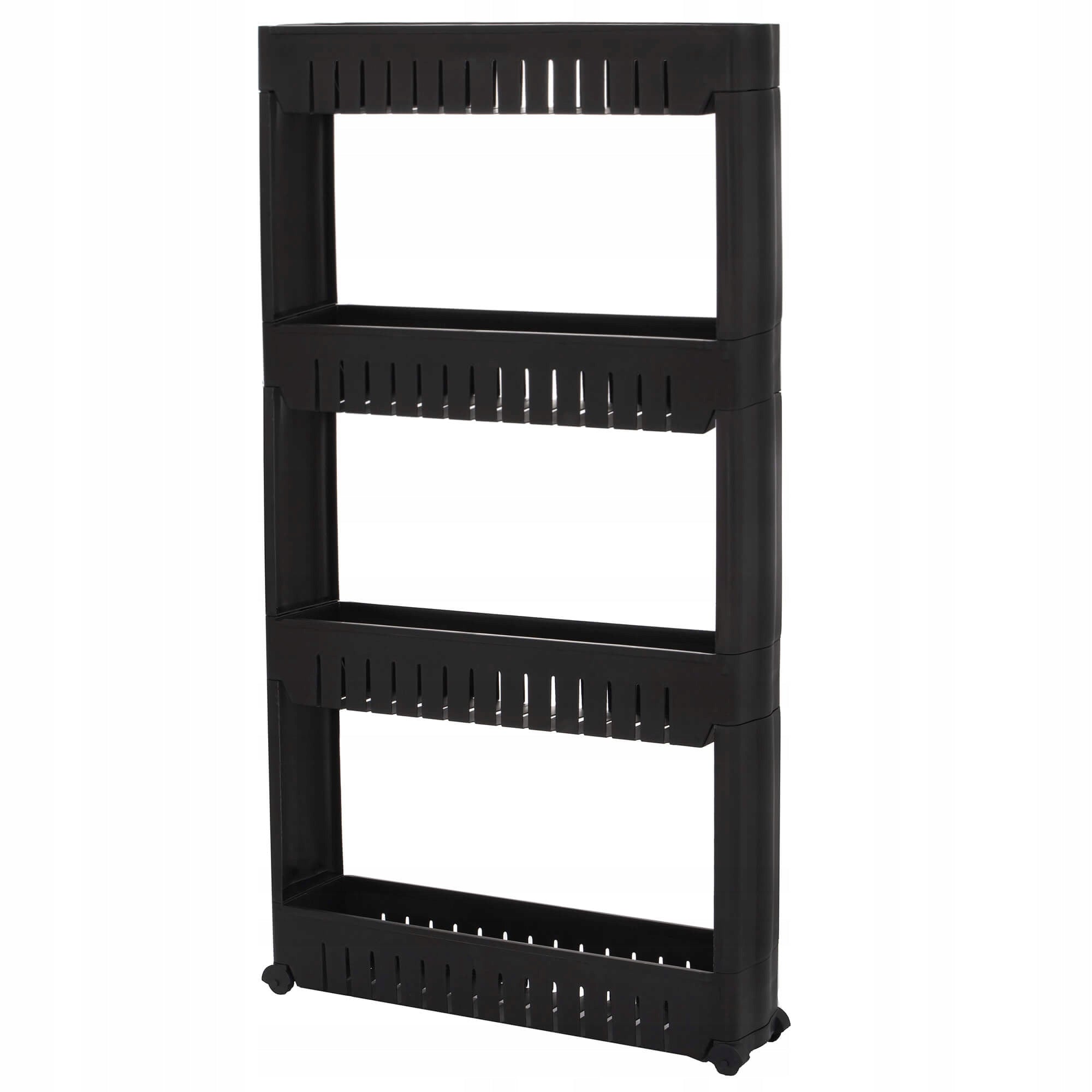 Sistem rafturi de depozitare Sersimo HA117 cu roti pentru bucatarie sau baie cu 4 polite, negru