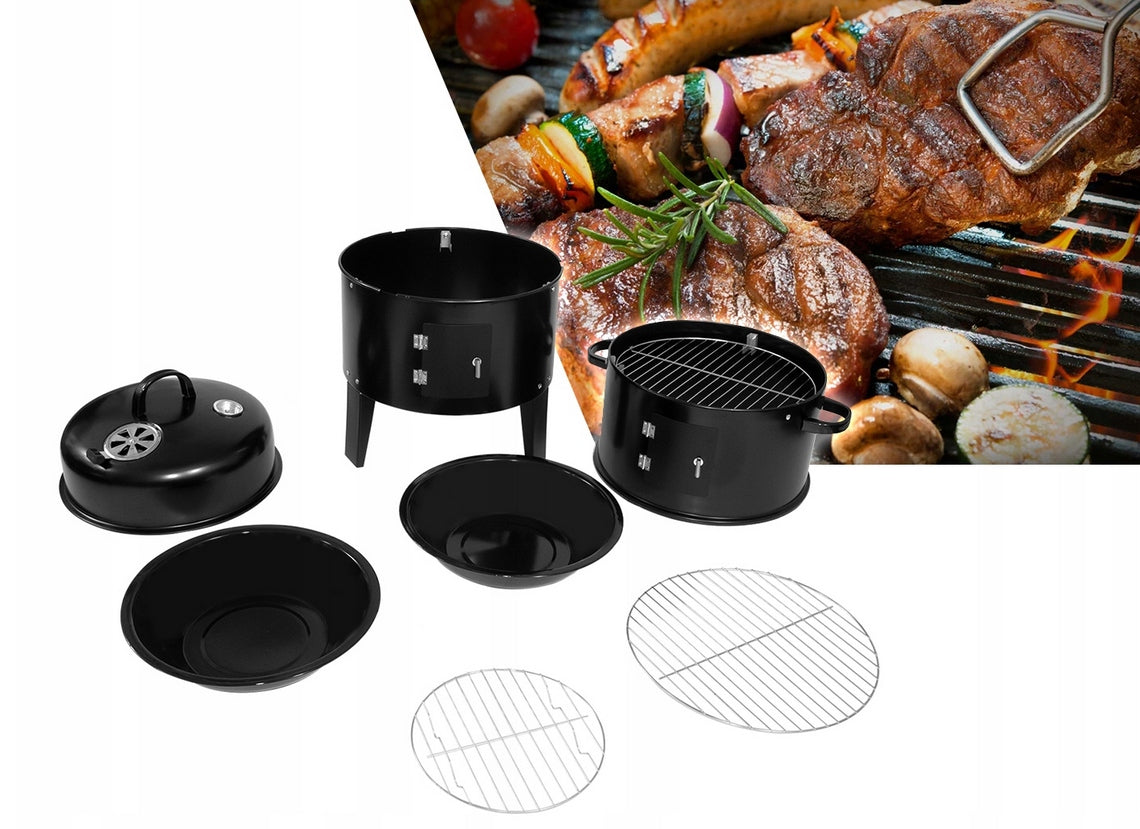 Gratar metalic pe carbuni, inchis pe 3 nivele, cu capac si termometru, 83x40x38cm