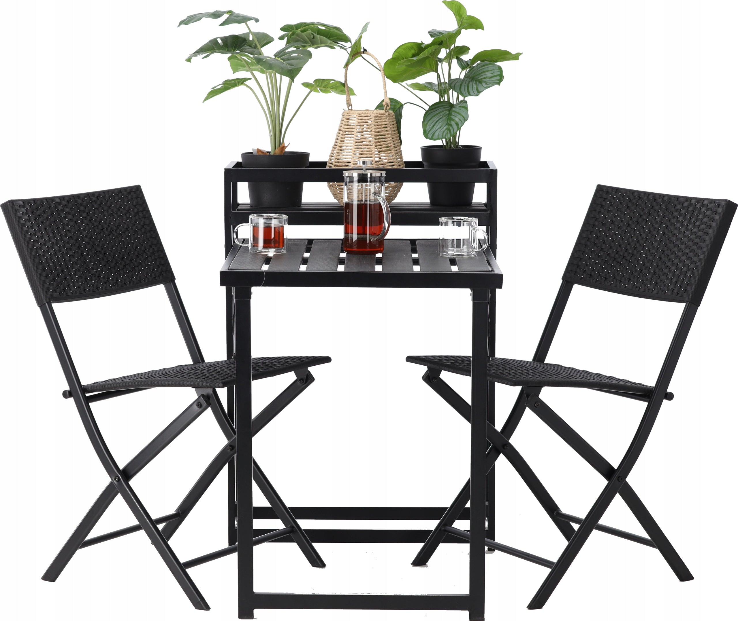 Set mobilier pentru balcon, pliabil, masa si 2 scaune, negru