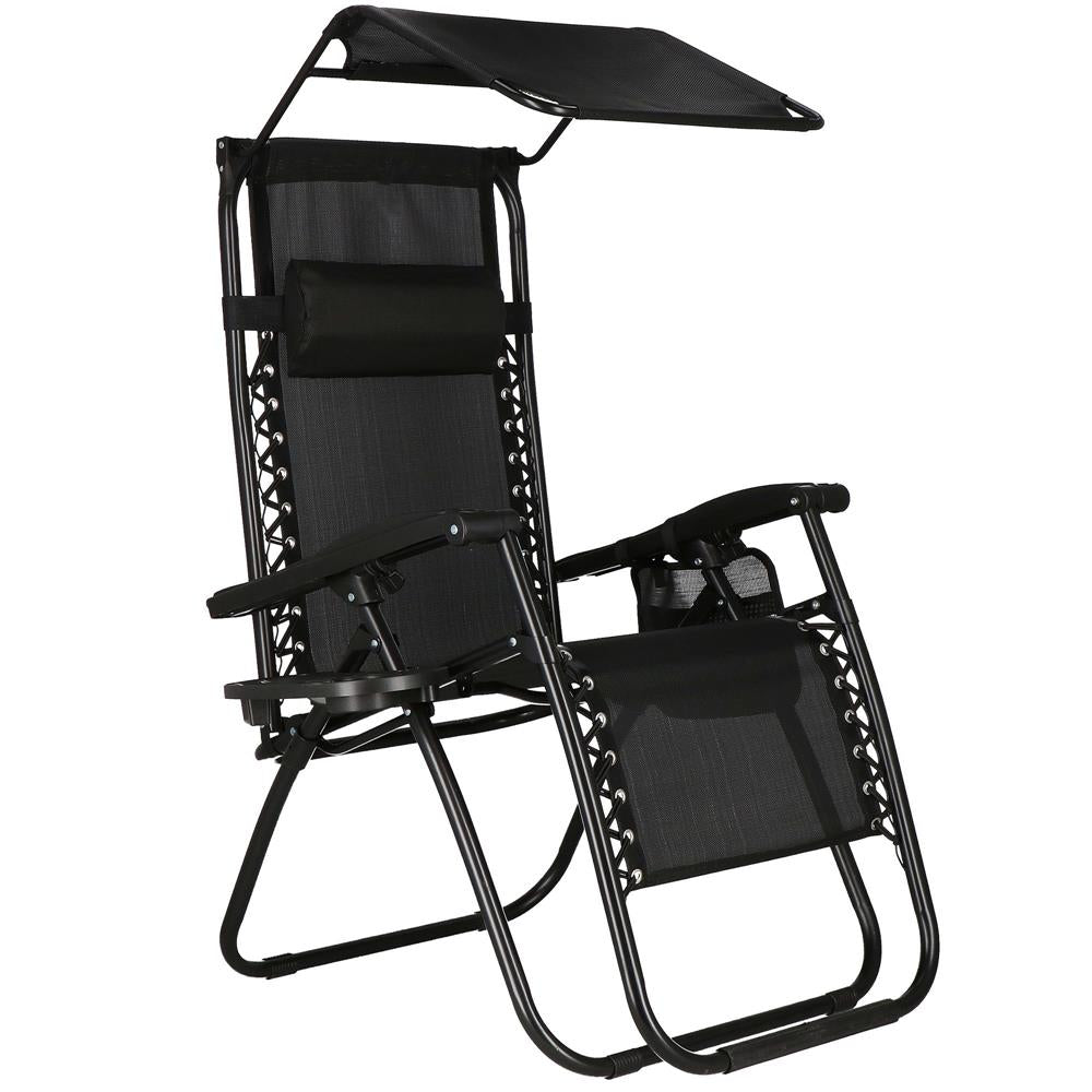 Sezlong pliabil SERSIMO GC3, Relax Zero Gravity cu parasolar, 175cm, negru