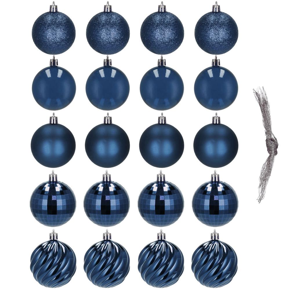 Set globuri de Craciun, 20 bucati, 5 modele, 6cm, albastru inchis