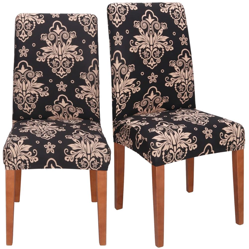 Set 4 huse pentru scaun, marime universala, poliester si spandex, 38x70cm, negru, bej