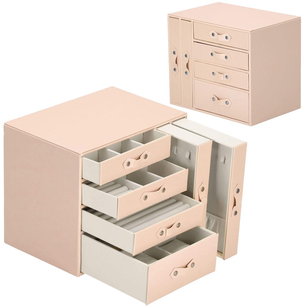 (DL) Cutie depozitare si organizare bijuterii, piele ecologica + velur, 26 x 22 x 18 cm, roz
