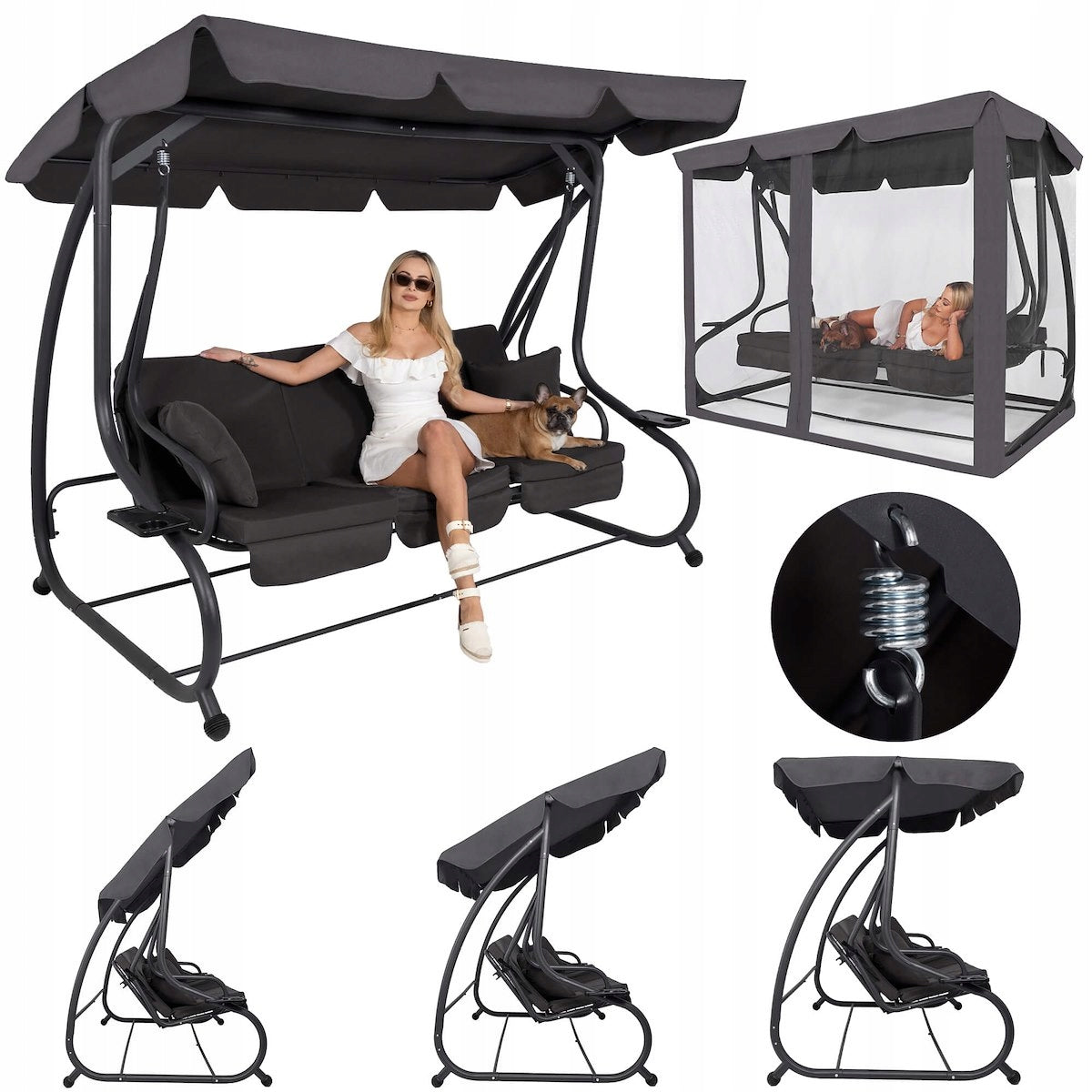 Balansoar leagan pat 3 persoane Corsica, cu plasa anti-insecte, sarcina 320kg