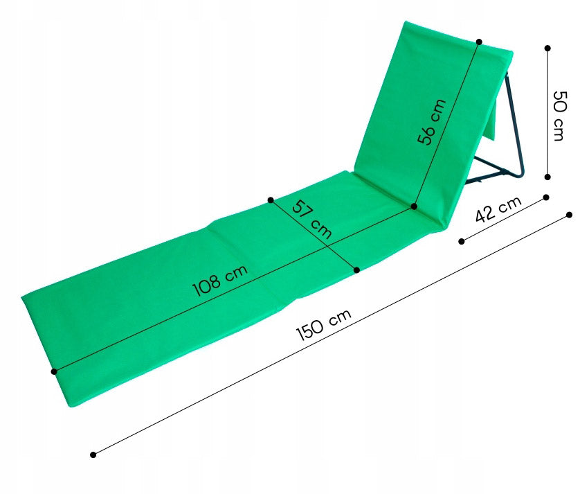 Sezlong de plaja pliabil, spatar cu cadru metalic, reglabil, 150x47x48 cm, verde