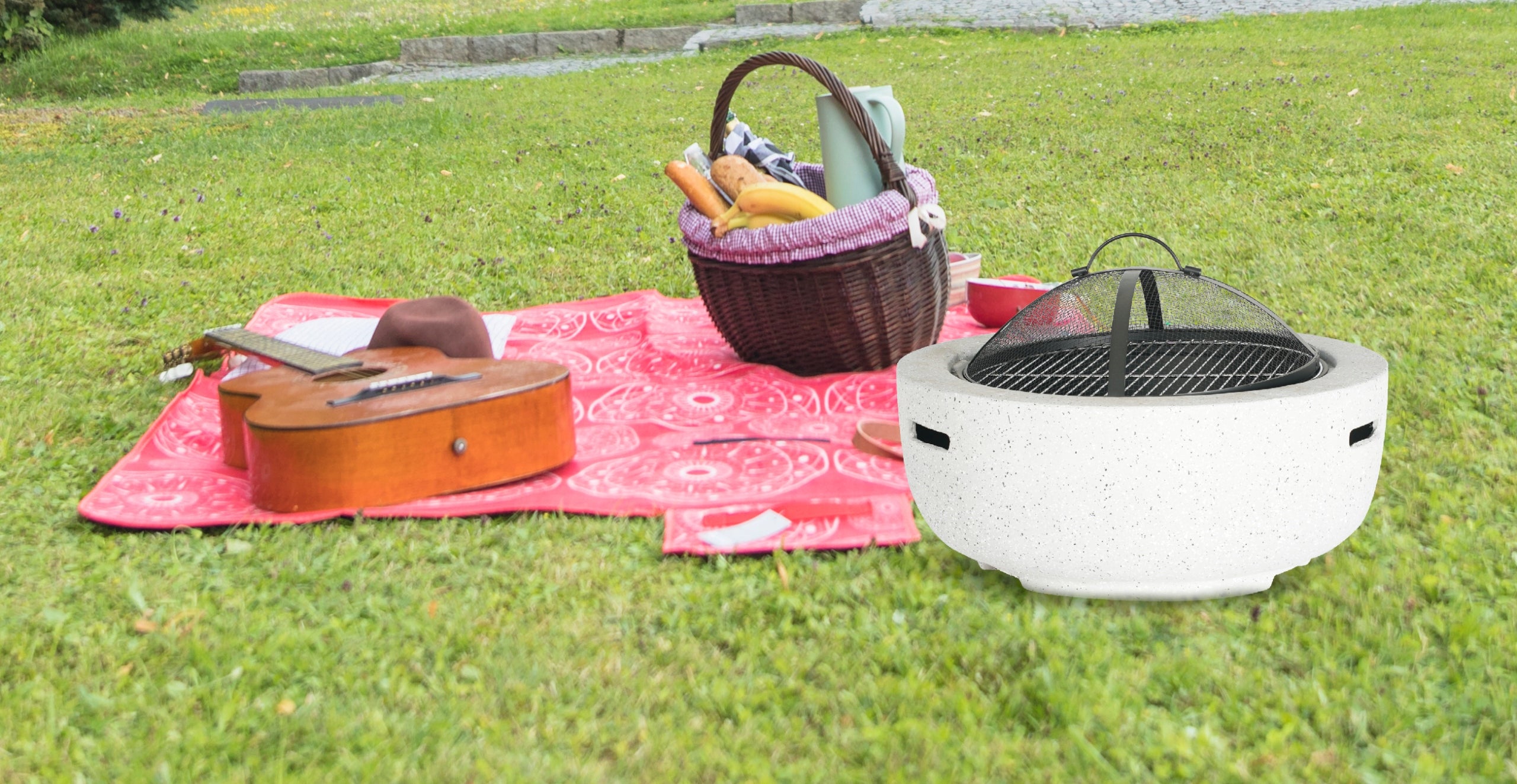 Semineu de exterior pentru terasa sau gradina din placa de magneziu, cu grill pentru gratar, 60x60x42cm