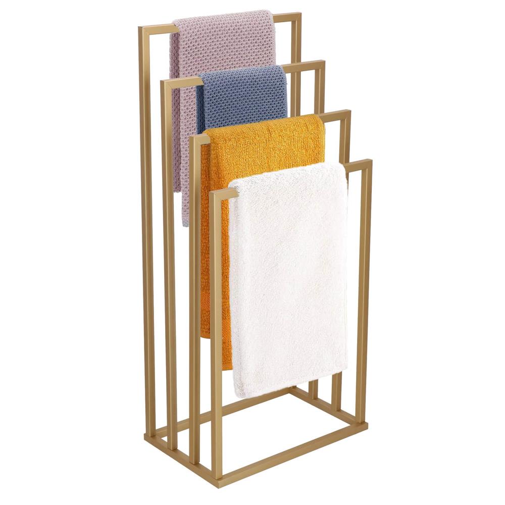 Suport metalic de baie pentru prosoape, cu 4 standuri, 96 cm, auriu mat - 3
