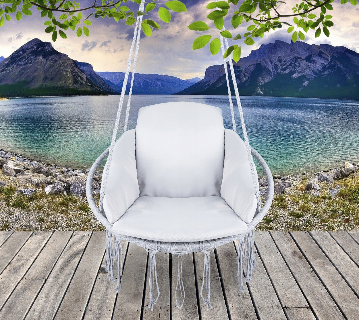 Scaun rotund tip leagan suspendat cu perna Confort casa sau gradina, gri