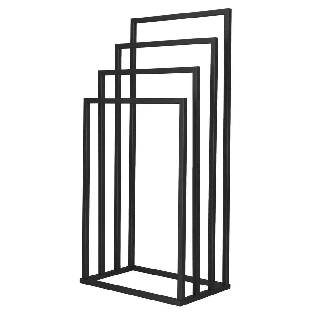 Suport metalic de baie pentru prosoape, cu 4 standuri, 96 cm, negru