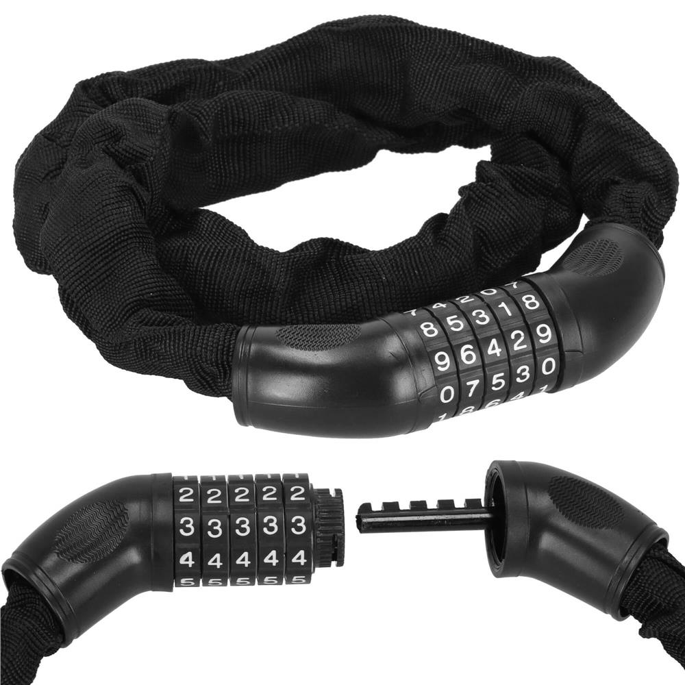 Lant antifurt bicicleta si trotineta, inchidere cifru, lungime 98 cm, Otel, Negru