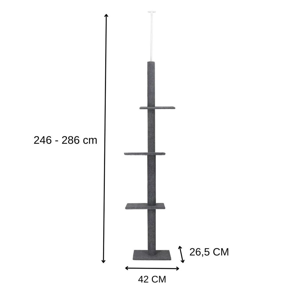 Ansamblu de joaca pentru pisici, tip stalp de catarat pana la tavan, inaltime reglabila 246 - 286 cm, gri