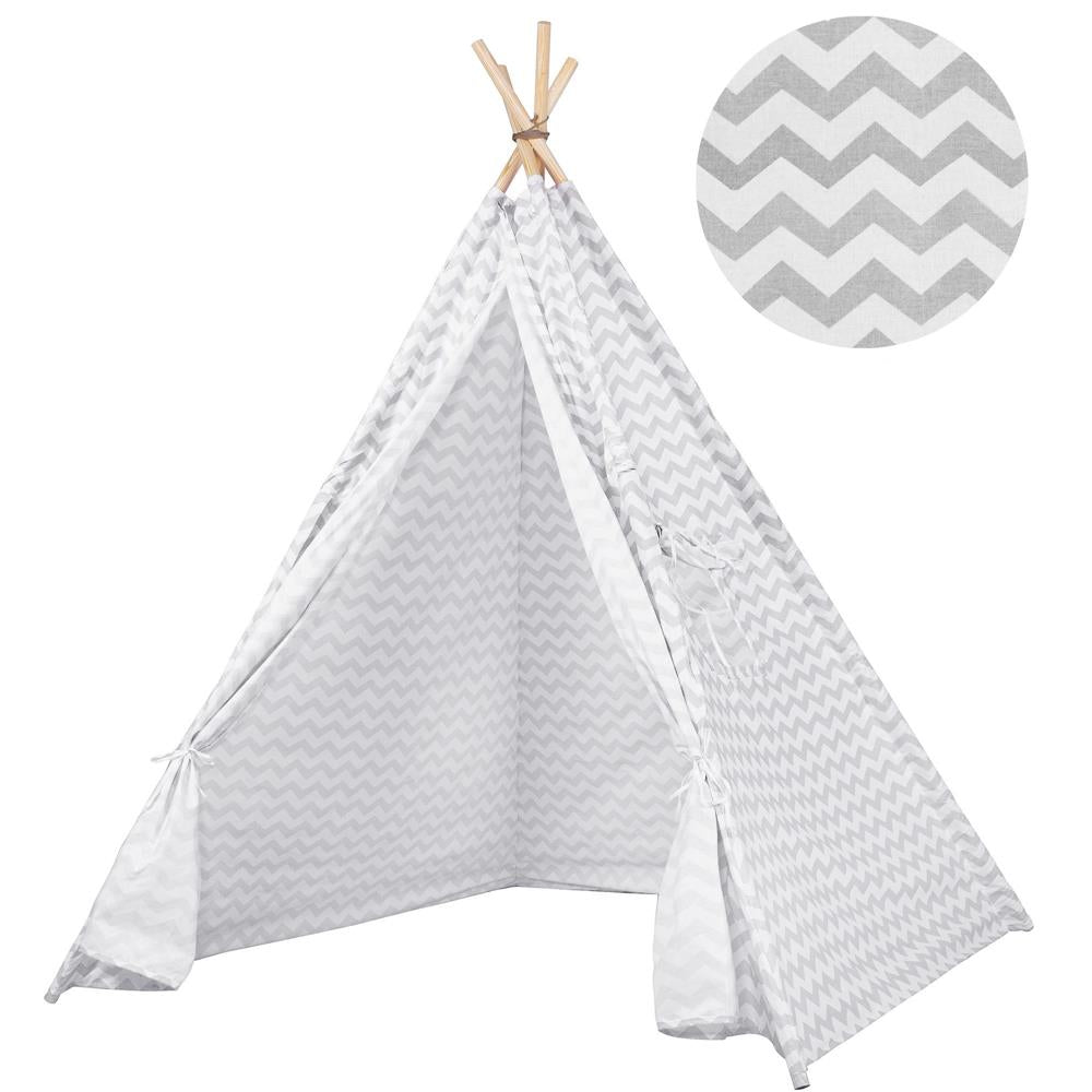Cort copii Sersimo stil indian Teepee Tent cu fereastra, alb gri zig zag