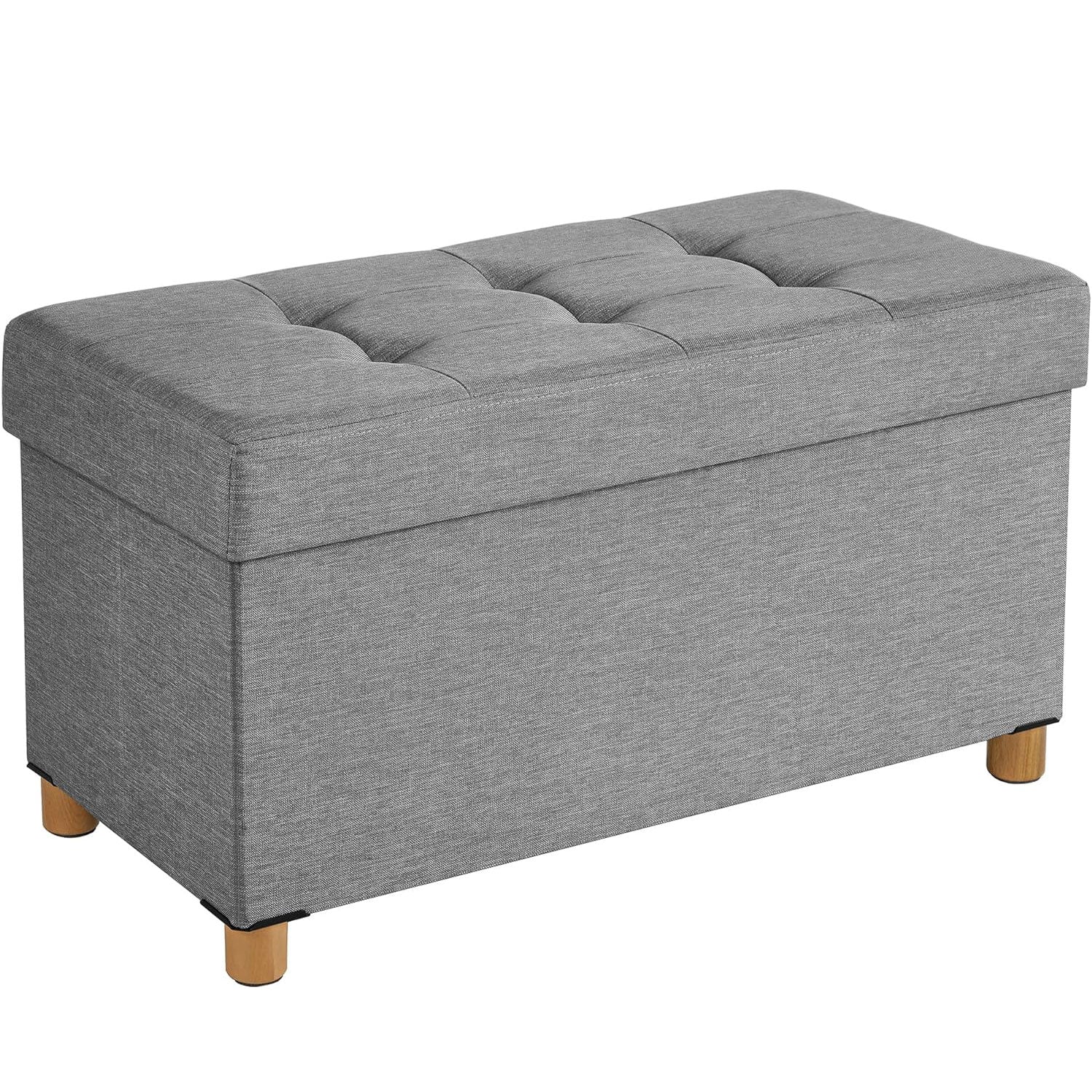 SONGMICS Taburet pliabil cu sezut moale, spatiu de depozitare, maxim 300 kg, 76x38x40 cm, gri deschis