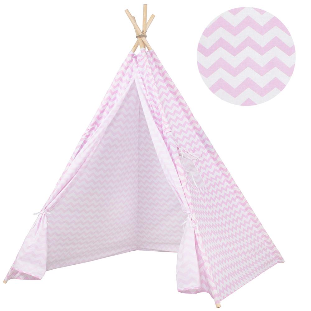 Cort copii Sersimo stil indian Teepee Tent cu fereastra, alb roz zig zag